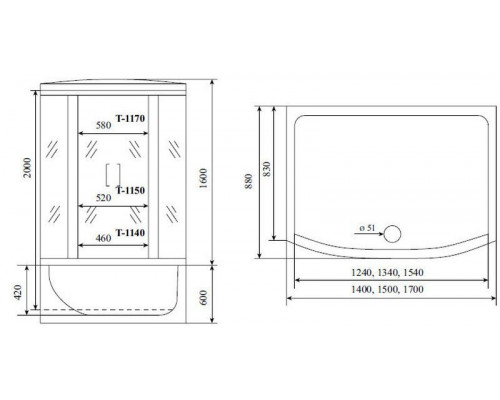 Душевая кабина Timo Standart T-6650 Silver 150х88 см