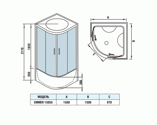 Душевая кабина WeltWasser  WW500 EMMER 15055-2 150х150х217 см