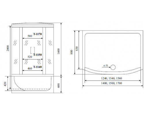 Душевой бокс Timo T-8850 Fabric Glass 150х88