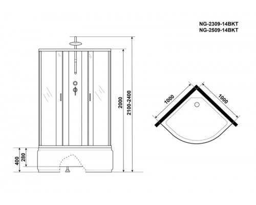 Душевая кабина Niagara NG-2509-14BKT 100х100 см, с тонированными стеклами