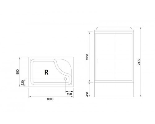 Душевая кабина Royal Bath RB 8100BP2-T 100х80 см, с прозрачными стеклами, правосторонняя