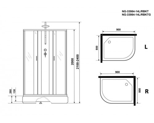 Душевая кабина Niagara NG-33984-14RBKTG 90х80 см, с матовыми стеклами, правосторонняя