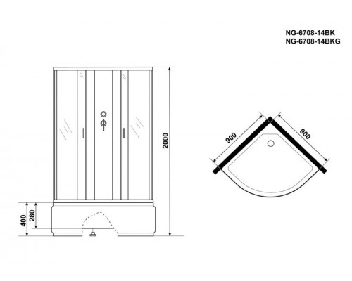 Душевая кабина Niagara NG-6708-14BKG 90х90 см, с прозрачными стеклами