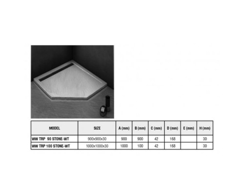 Душевой поддон WeltWasser WW TRP  90 STONE-WT 90х90 см белый с сифоном
