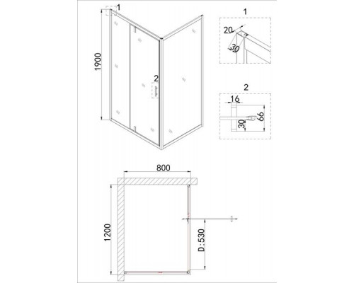 Душевой уголок Niagara NG-0220-08 BLACK 120х80х190 см, прямоугольник