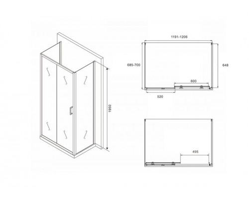 Душевой уголок ABBER Schwarzer Diamant AG30120B-S70B-S70B