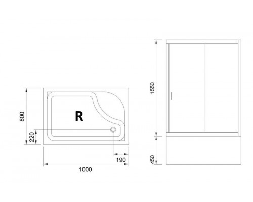 Душевой уголок Royal Bath RB 8100BP-T 100х80 см, с прозрачными стеклами, правосторонний